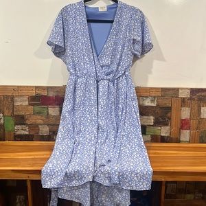 Sky blue faux wrap dress